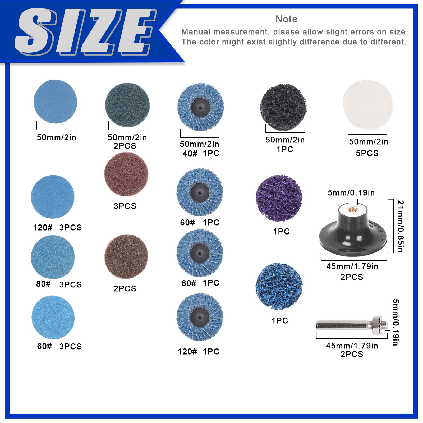 Glarks 30Pcs Sanding Discs Assortment Kit, 2 Inch Quick Change Discs, Black, Purple, Blue, Aluminum Oxide, Zirconium Oxide - Image 2