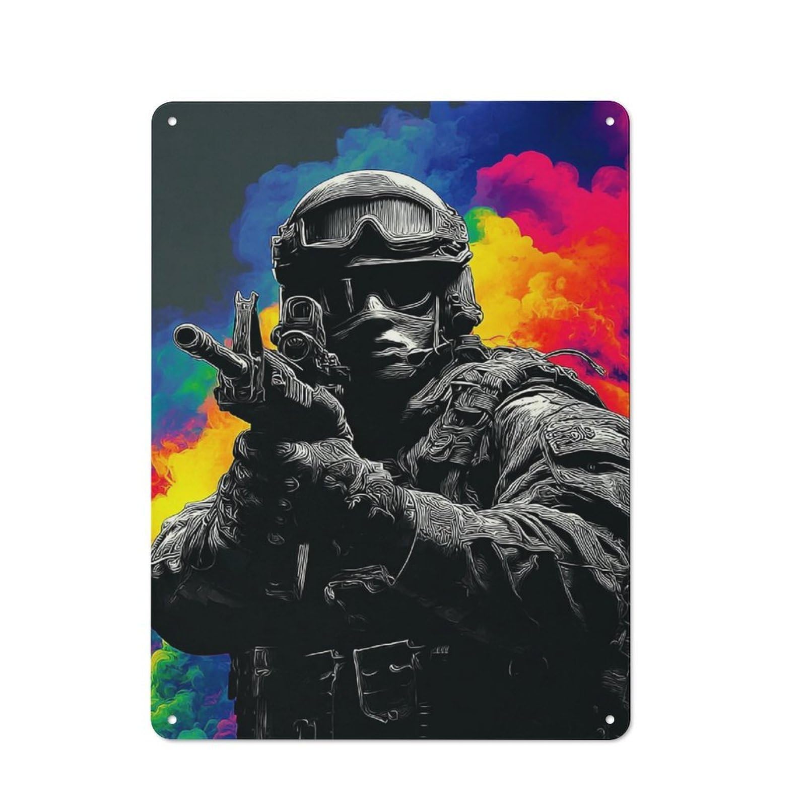 Modern Vintage Colorful Soldier Artwork -3 Metal Desk Wall Sign 40x30cm, Office Wall Decor for Office, Study, Studio Or Hallway