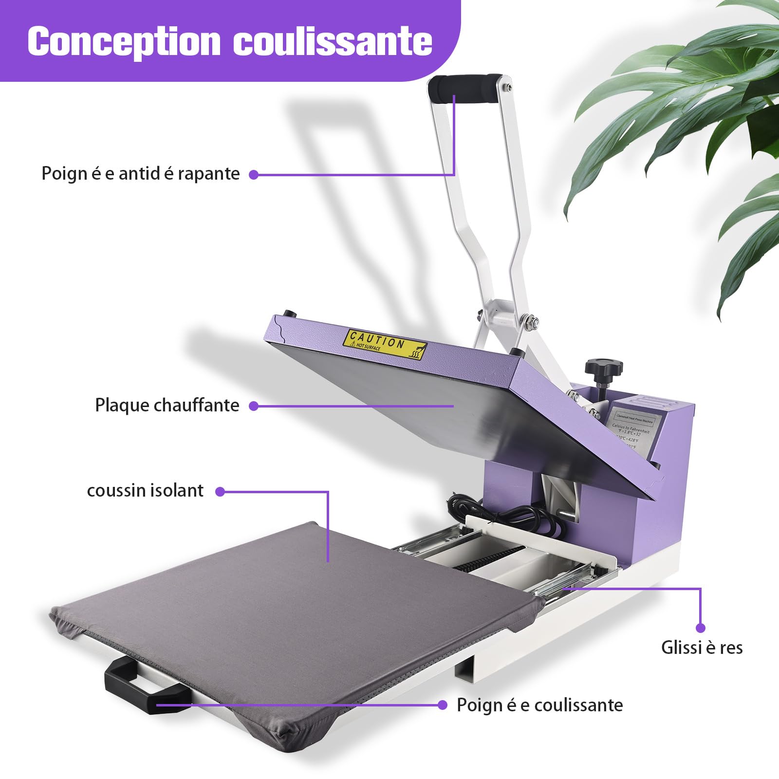 ColorSub Machine de presse à chaud pour t-shirt, imprimante à sublimation de 38x38cm avec plateau coulissant, presse à transfert thermique pour personnalisation DIY en vinyle pour tissus, sacs