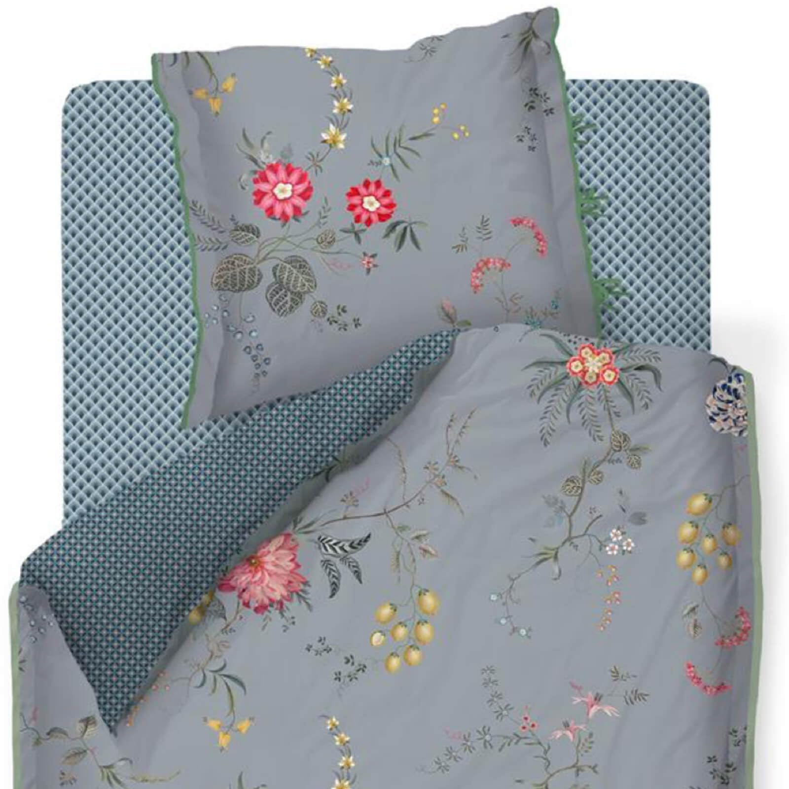 Pip Studio Bettwäsche Fleur Grandeur aus 100% Baumwolle Perkal mit Blumenmuster und Wendeoptik, Blau, 135 x 200 cm