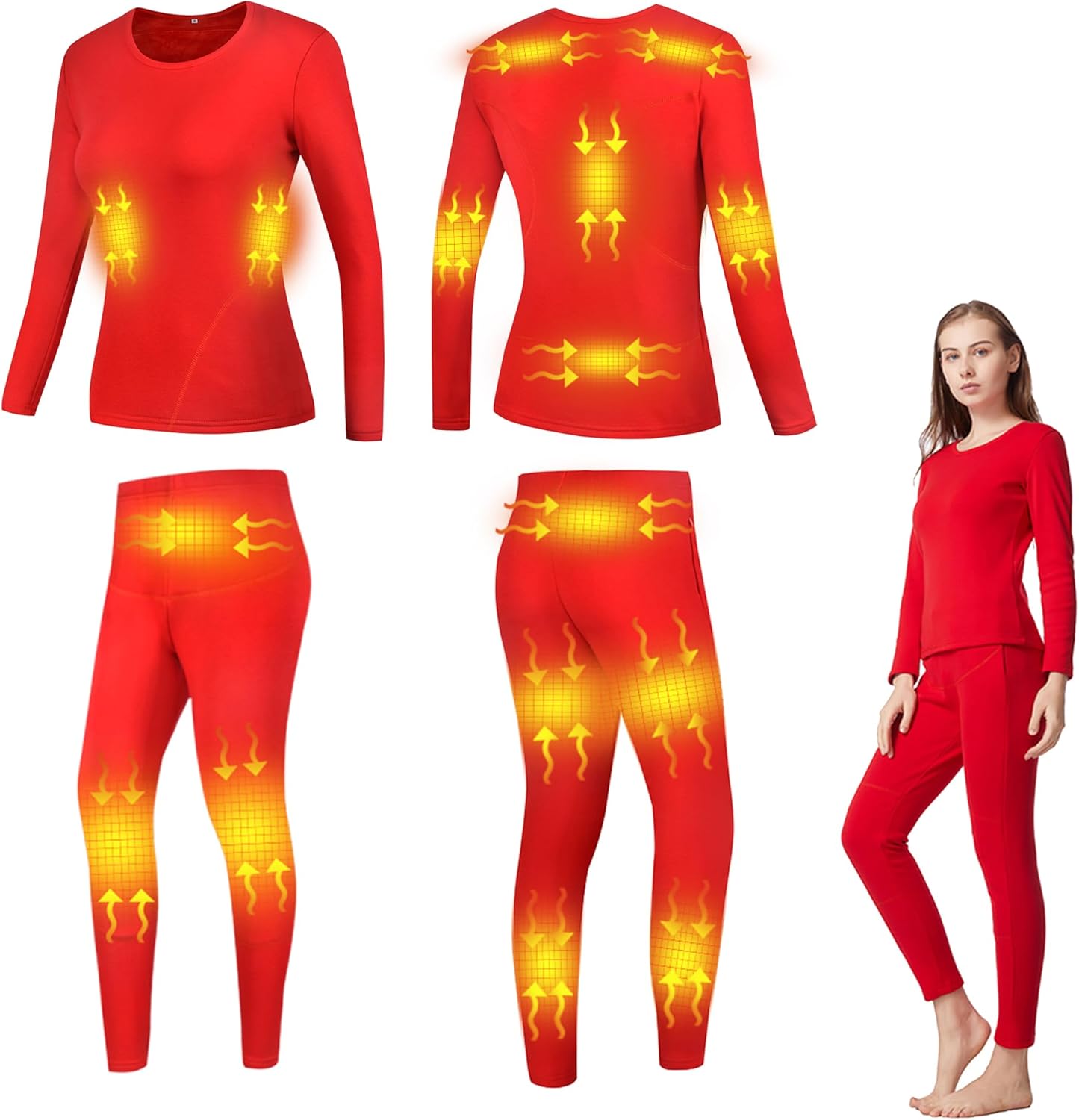 Women's Heated Underwears, Electric Thermal Shirt and Pant 16 Heating Zones Long John Sets for Outdoor Working