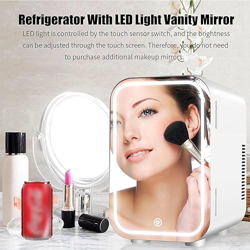 Miniatura 4 de Mini refrigerador cosmético, con espejo LED, mini refrigerador de cuidado de la piel de capacidad de 8 litros, caliente y frío, mini refrigerador de