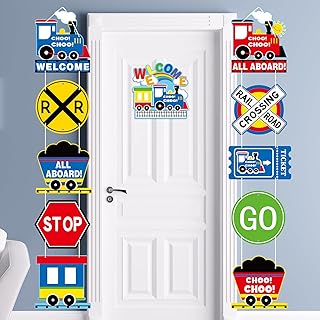 11 Pcs Train Birthday Party Decorations Train Party Supplies Railroad Crossing Sign Chugga Chugga Two Two Decorations Door Sign Banner Railway Transportation Decor for Home Classroom
