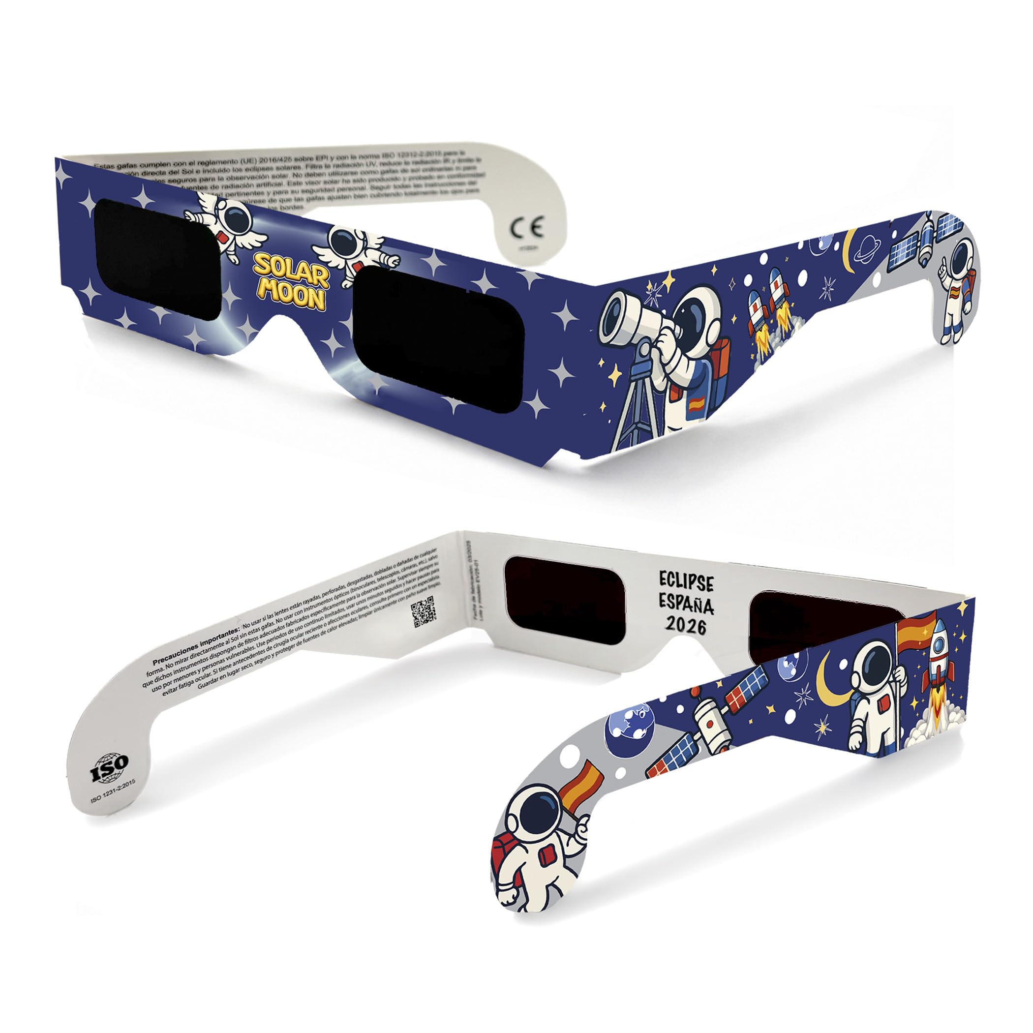 Gafas Eclipse Solar Homologadas ISO 12312-2:2015 y Certificadas CE para Observar Eclipses con Máxima Seguridad, Cumplen Normativa UE 2016/425, Fabricante Español, Color Azul — view 2