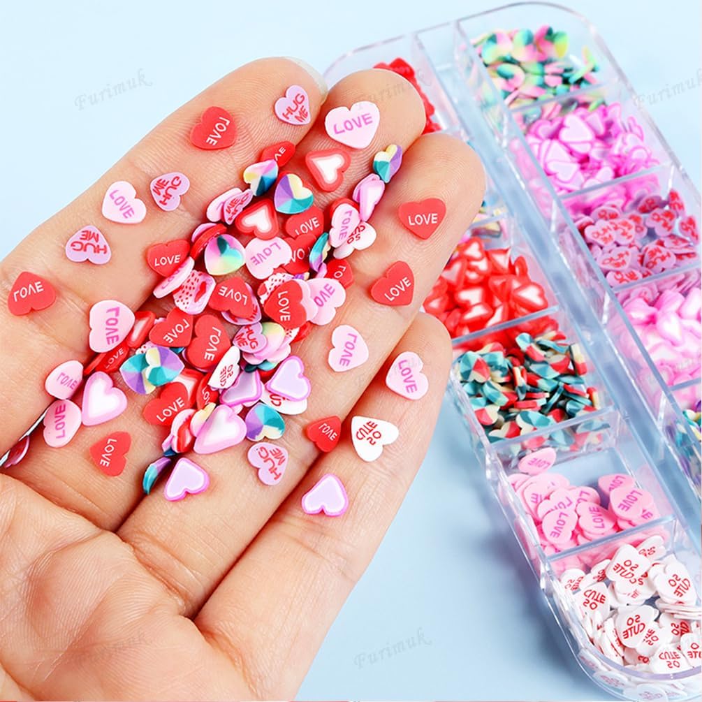 12 Grids Valentine Love Hearts Slice Nail Art Glitter Sequins,3D Heart Shape Candy Colors Nail Sequins Flake Charms for Women Girls DIY Designs Manicure Decorations Accessories