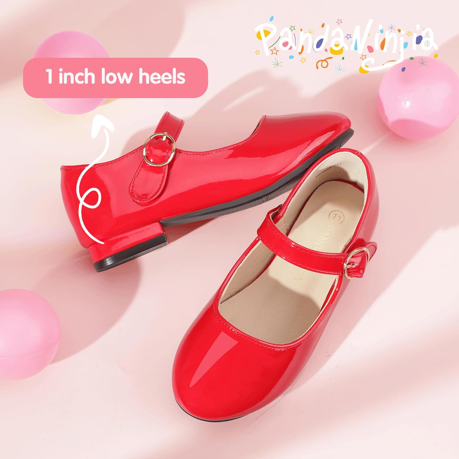 PANDANINJIA Girls Dress Shoes Patent Ballerina Flats Toddler Little Big Kid Mary Jane Low Heels Shoes - Image 3