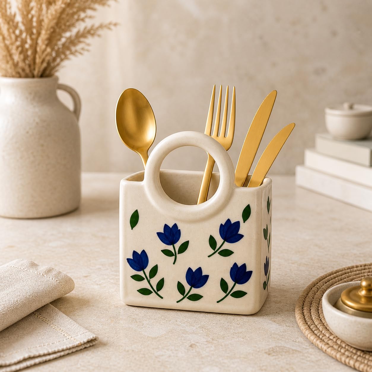 Ceramic Utensil Holder - Evil Eye Design -6