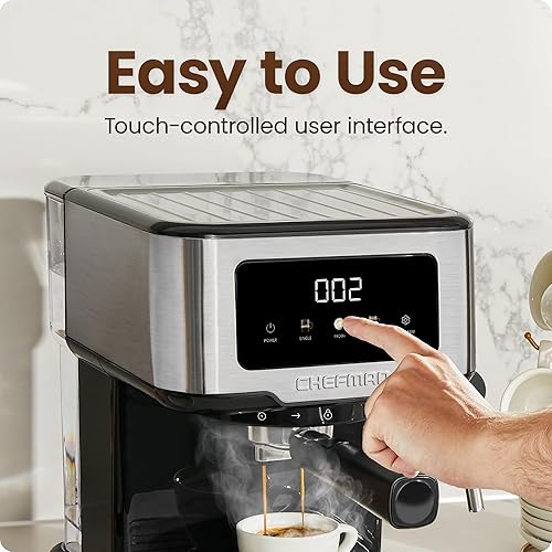 Miniatura 9 de Chefman CraftBrew - Máquina de café expreso digital con bomba de 15 bares con varita de vapor para café con leche y capuchino, máquina de café