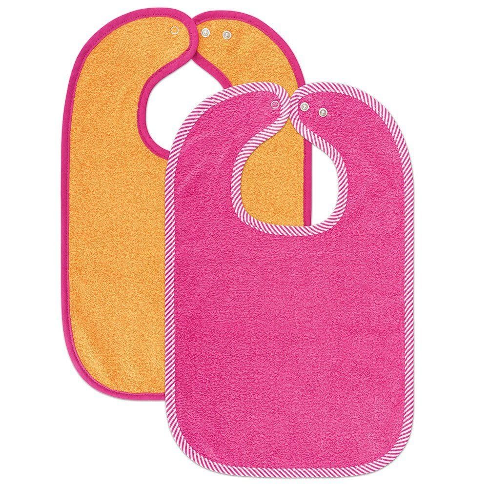 Wörner Baby Lätzchen 2er Set - 2x Kinderlätzchen mit Druckknopf / 100% Baumwolle, OEKO-TEX® Standard 100, größenverstellbar, sehr saugfähig - Pink Orange
