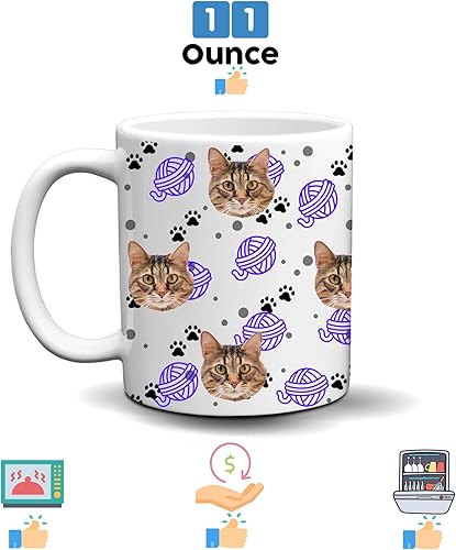 Miniatura 4 de Taza del gato - Tazas de café personalizadas con foto personalizada linda del gato - Taza de café personalizada de 11 onzas  Tazas de café blancas