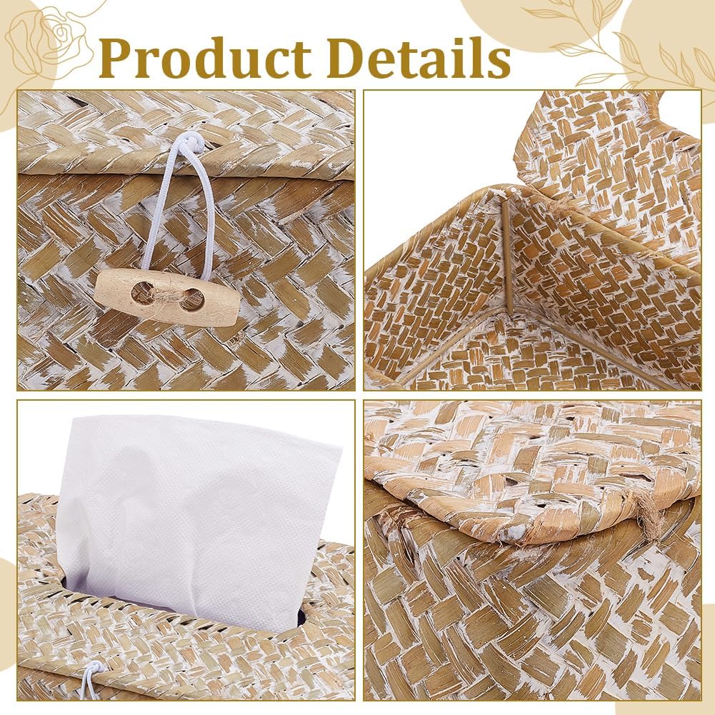INFUNLY 2 Pcs Rattan Tissue Box Cover Rectangle Wicker Tissue Box Holder 9x5x4 Inch Boho Napkin Box Cover Natural Seagrass Storage Basket for Toilet Tank Bathroom Living Room Office Desk
