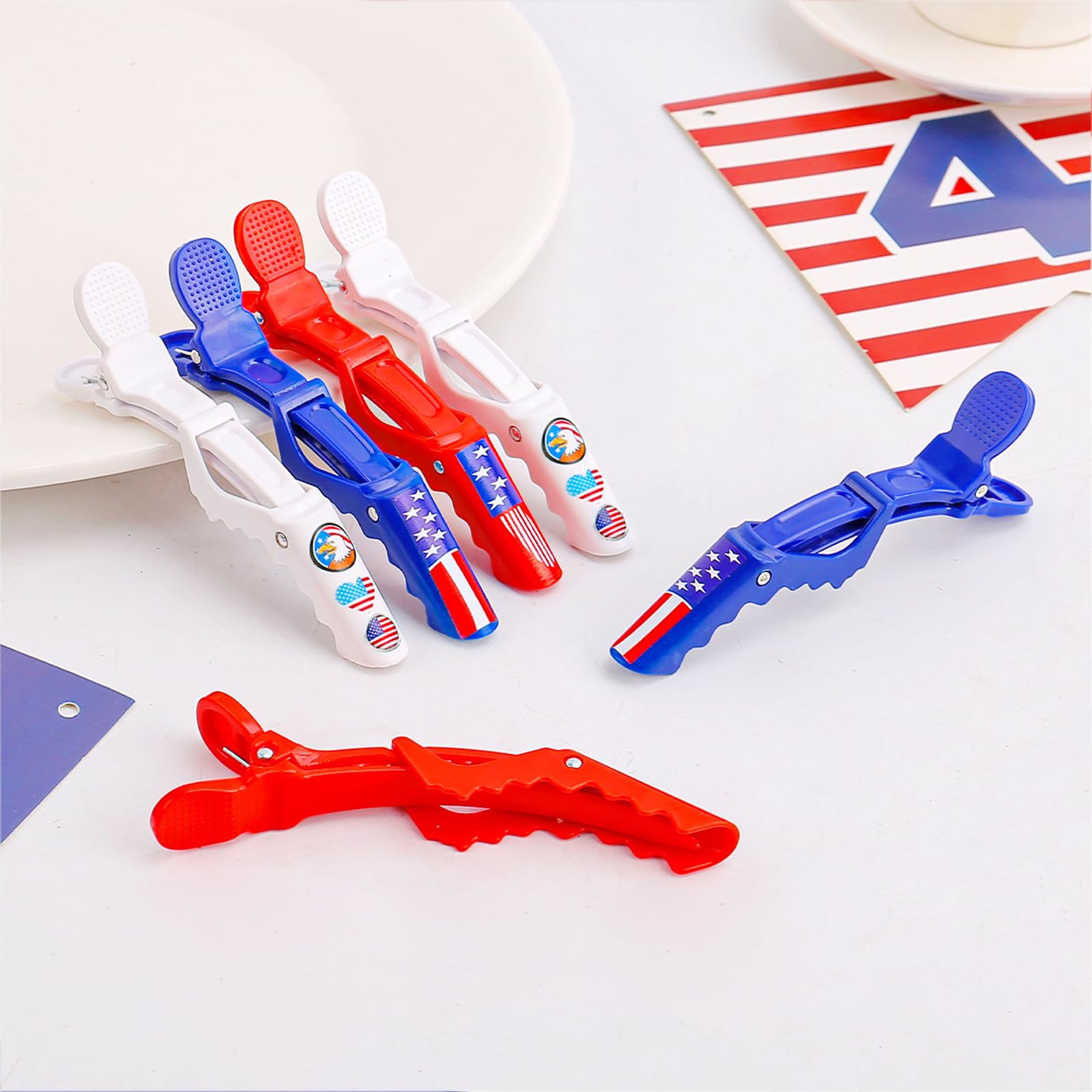 4th of July Hair Decorations Girls Women Hair Decorative Clips Patriotic Hair Accessories Blue Red White Crocodile Clips Flag Design Hair Pins for