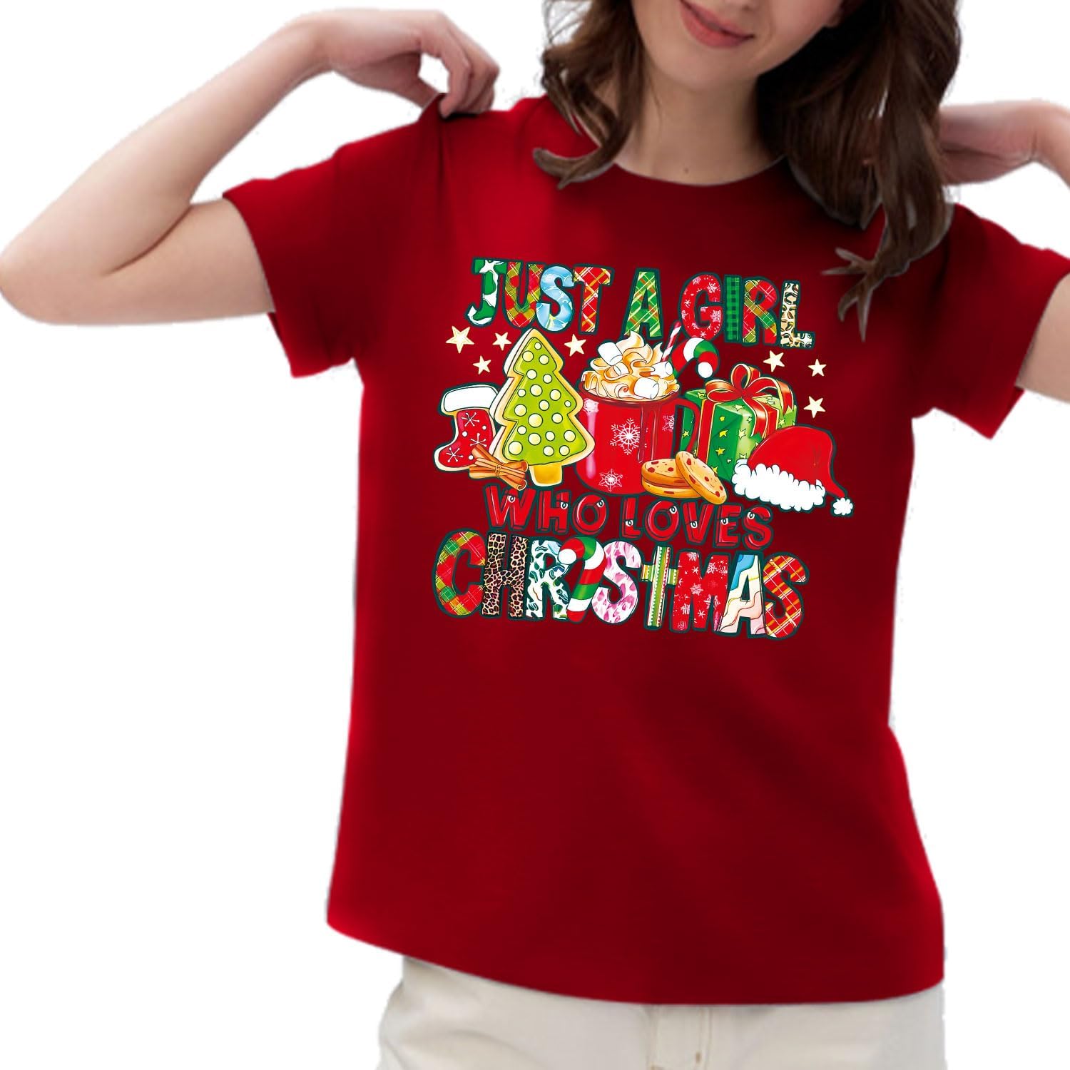 Christmas Shirts for Women Just a Girl Who Love Christmas Shirt Girls Xmas Tee - Image 4