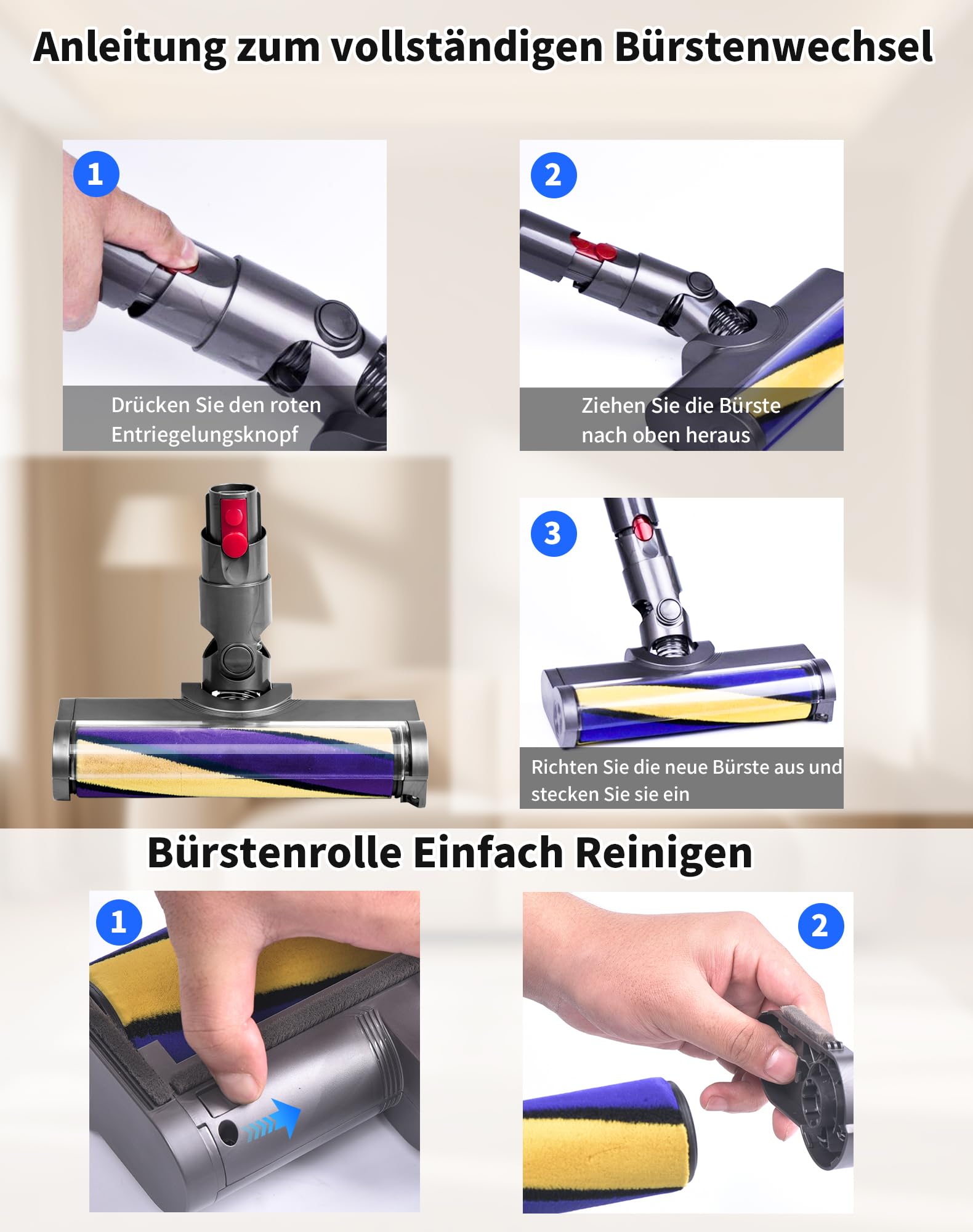 LED Bürste Bodendüse für Dyson V12 Detect Slim Ersatzteile Ersatzbürste Staubsauger Softwalze Zubehör mit Staubanzeige für Hartböden