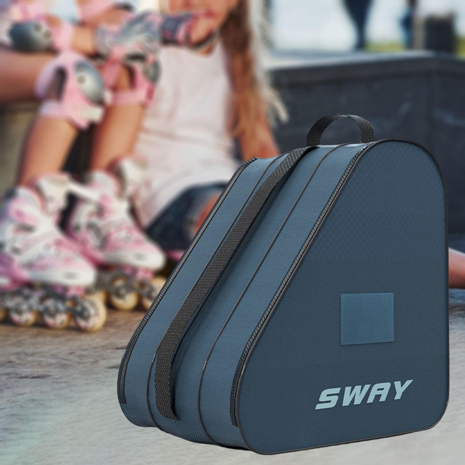 kowaku Roller Skate Bag Skating Shoes Carry Bag Three Pockets Large Capacity Breathable with Adjustable Shoulder Strap, Blue