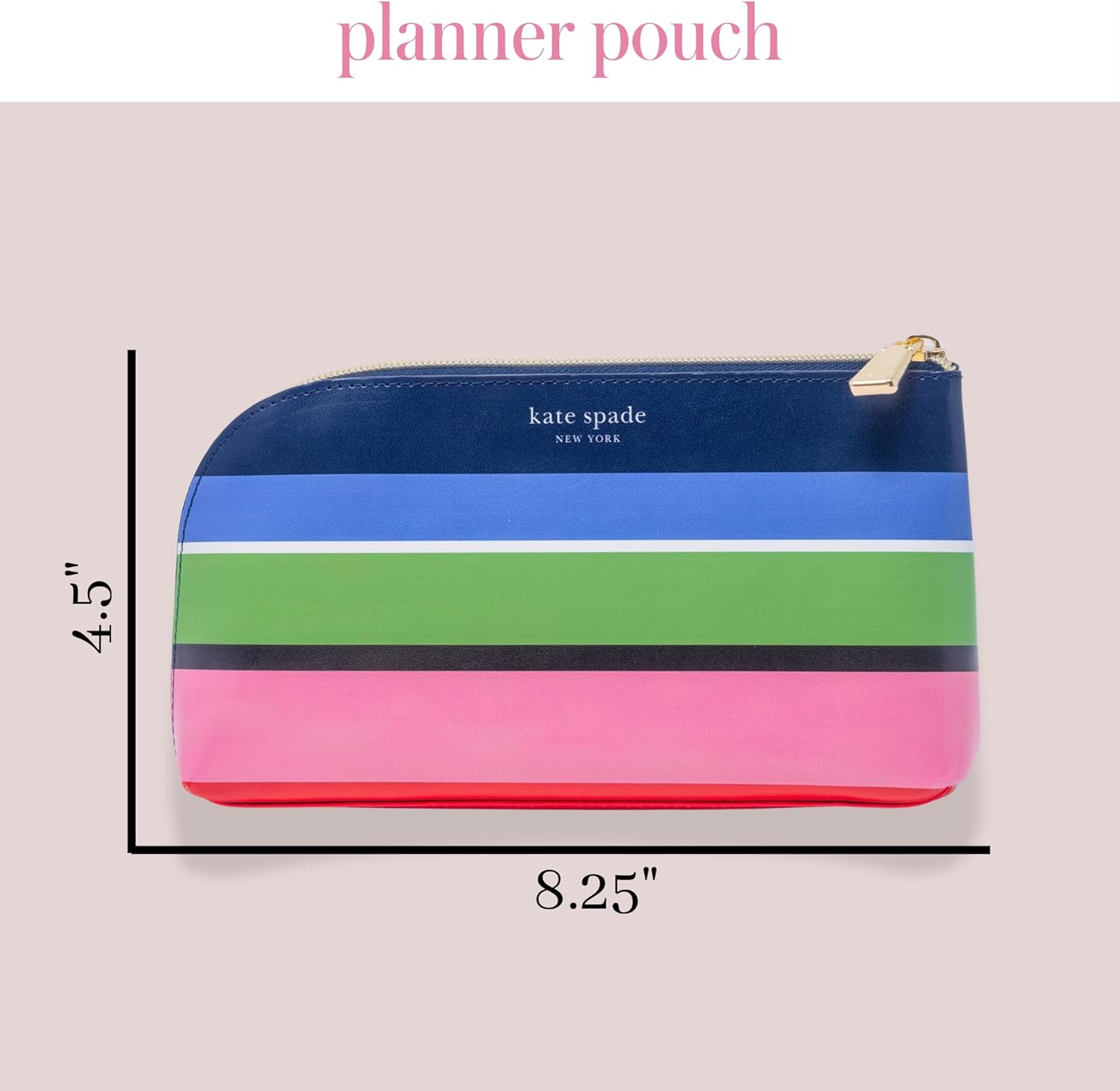 Kate Spade New York Zipper Pouch Filled with Planner Stickers and Accessories, Set Includes Notepad, Sticker Tabs, Black Ink Pen and Holder, Vegan Leather Accessory Bag, Sunny Day Stripe - Image 5