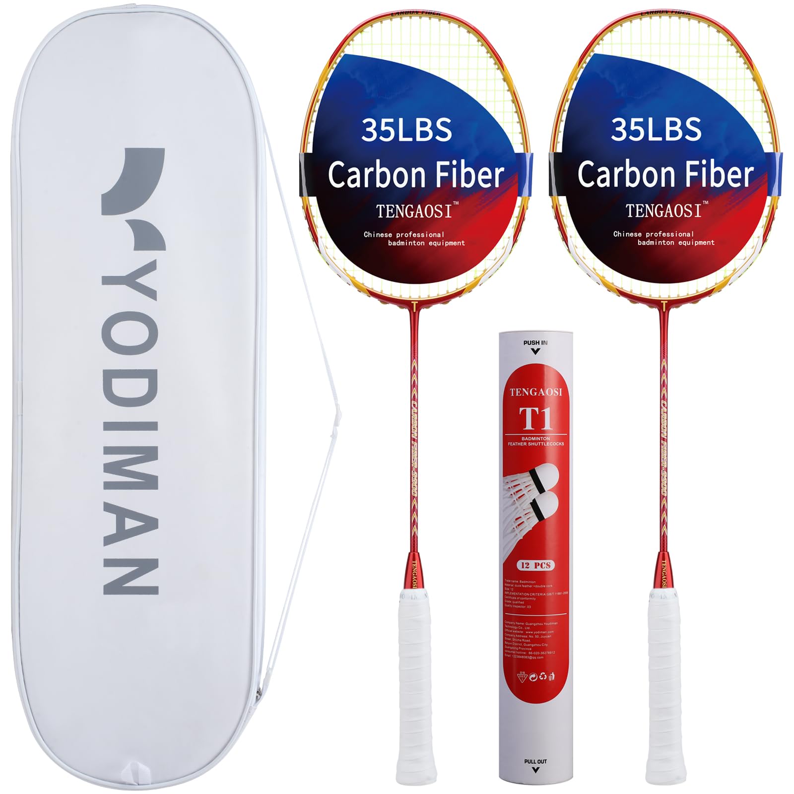 2-Spieler-Graphit-Badmintonschläger-Set – inklusive 1 Badminton-Tasche, 1 Schläger/2 Federbälle, 12 Stück