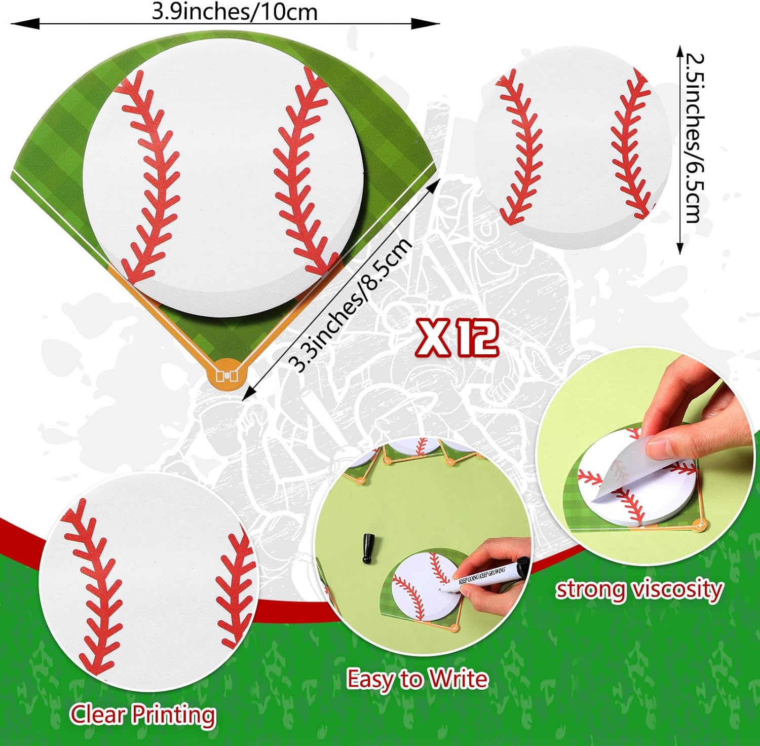 36 Pcs Baseball Pens Party Favors Set Funny Sport Inspirational Team Gifts Set 12 Ballpoint Pens 12 Adjustable Bracelets 12 Sticky Notes for Sports Birthday Party Gifts Supplies Decors