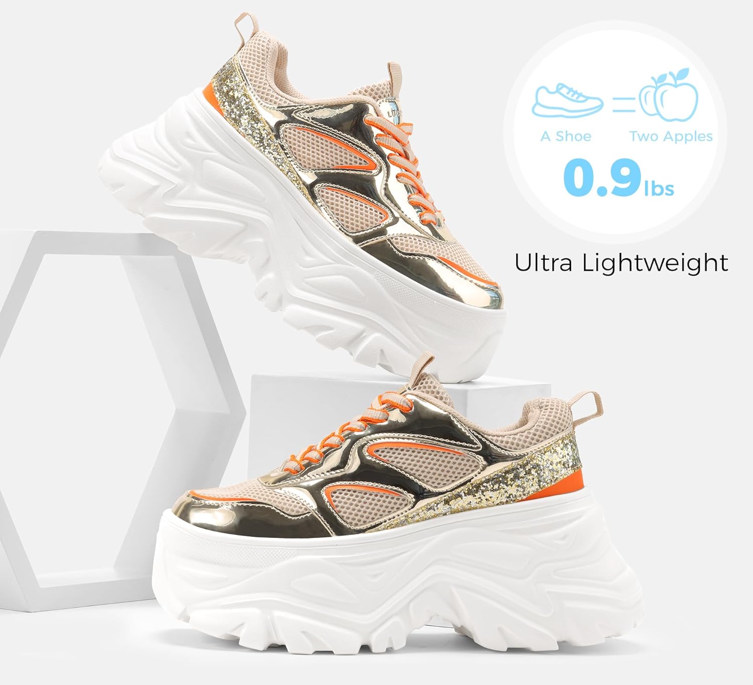 LUCKY STEP Women's Rhinestone Chunky Sneakers Breathable Lace-Up Platform Walking Sneakers Fashion Casual Dad Shoes - Image 5