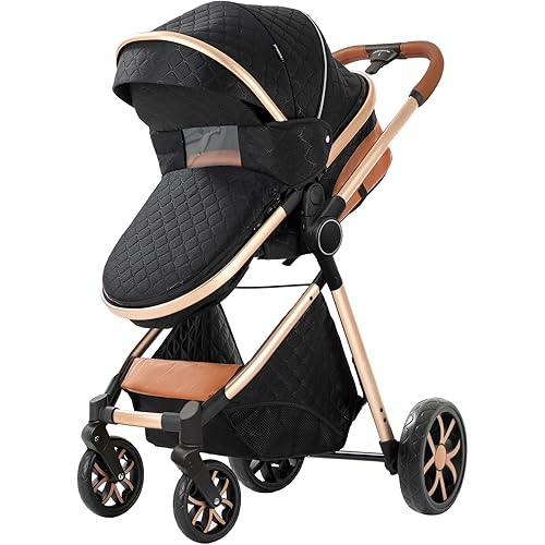 2 in 1 Baby Stroller with Bassinet Mode, Reversible Infant Buggy, One-Click Folding, Newborn Travel Stroller, Convertible Toddler Standard Pram Carriage (X2US-BG)