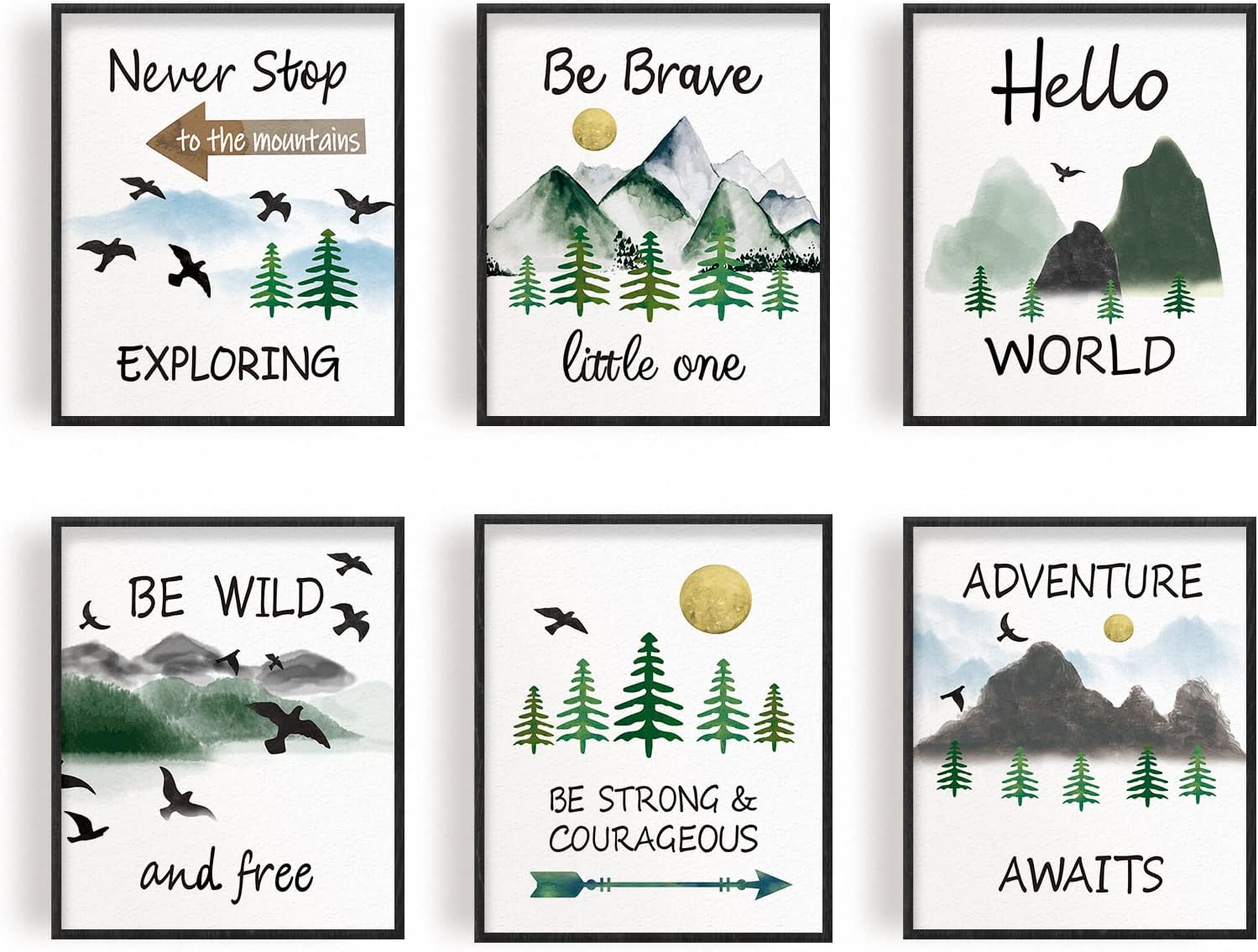 INFUNLY Set of 6 Inspirational Adventure Quote Art Print UNFRAMED Mountain Forest Wall Art Motivational Adventure Nursery Wall Art 8x10 for Office Nursery Bedroom Wall Decor