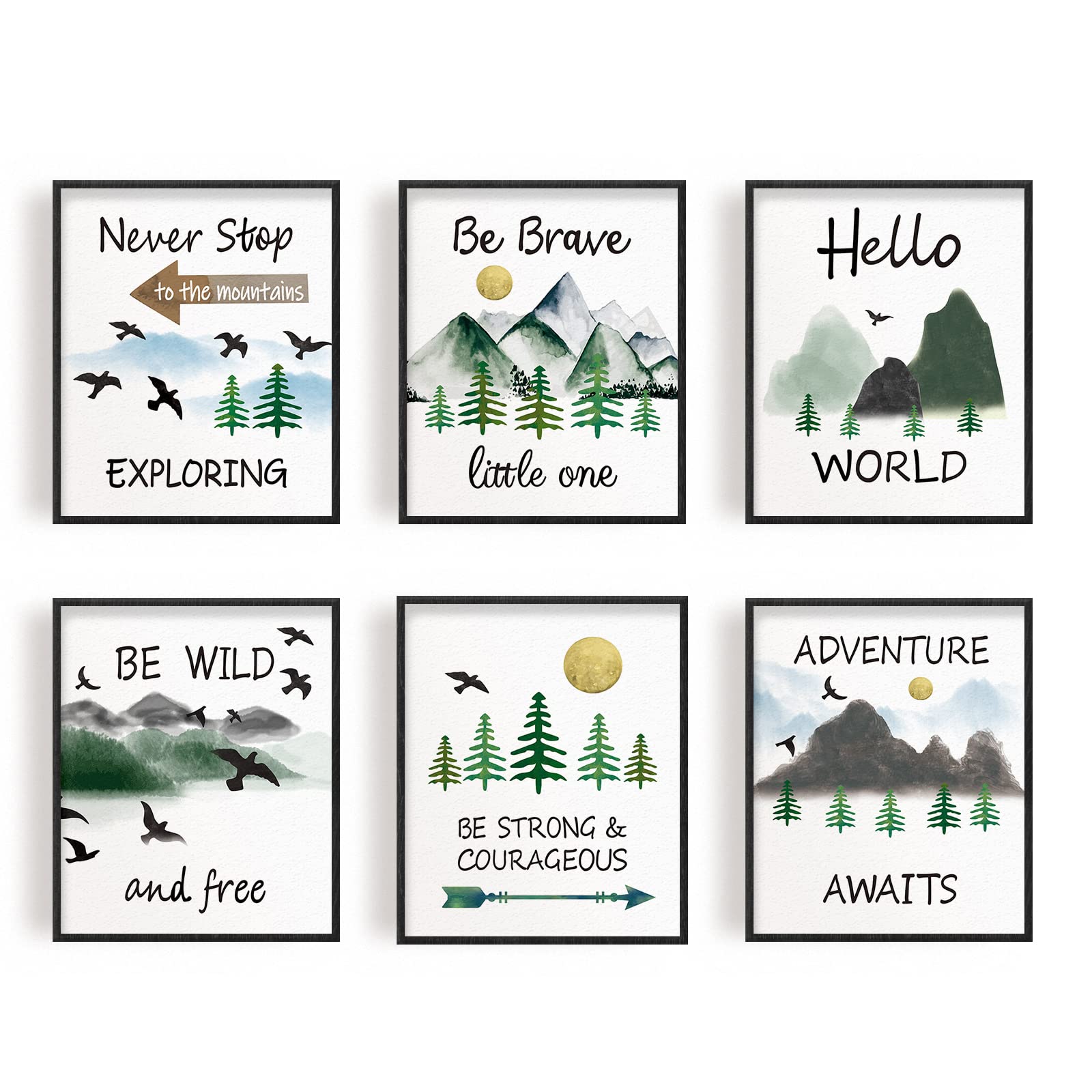 INFUNLY Set of 6 Inspirational Adventure Quote Art Print UNFRAMED Mountain Forest Wall Art Motivational Adventure Nursery Wall Art 8x10 for Office Nursery Bedroom Wall Decor