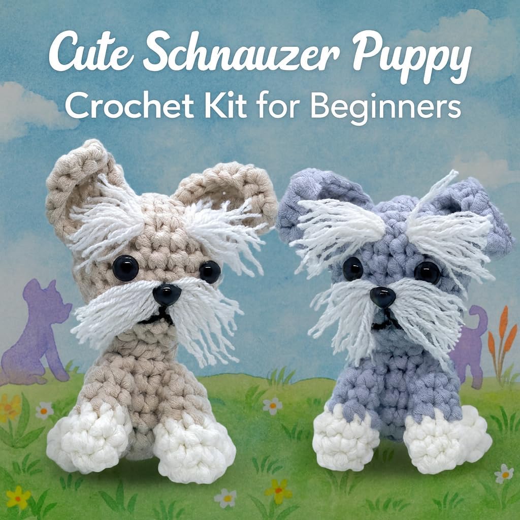 Dog Crochet Kit for Beginners, Learn Crochet Animal Kit, Include Video Tutorial & Manual, Easy Knitting Yarn for Adult, DIY Holiday Birthday Gift Idea(2pack Schnauzer Puppy)