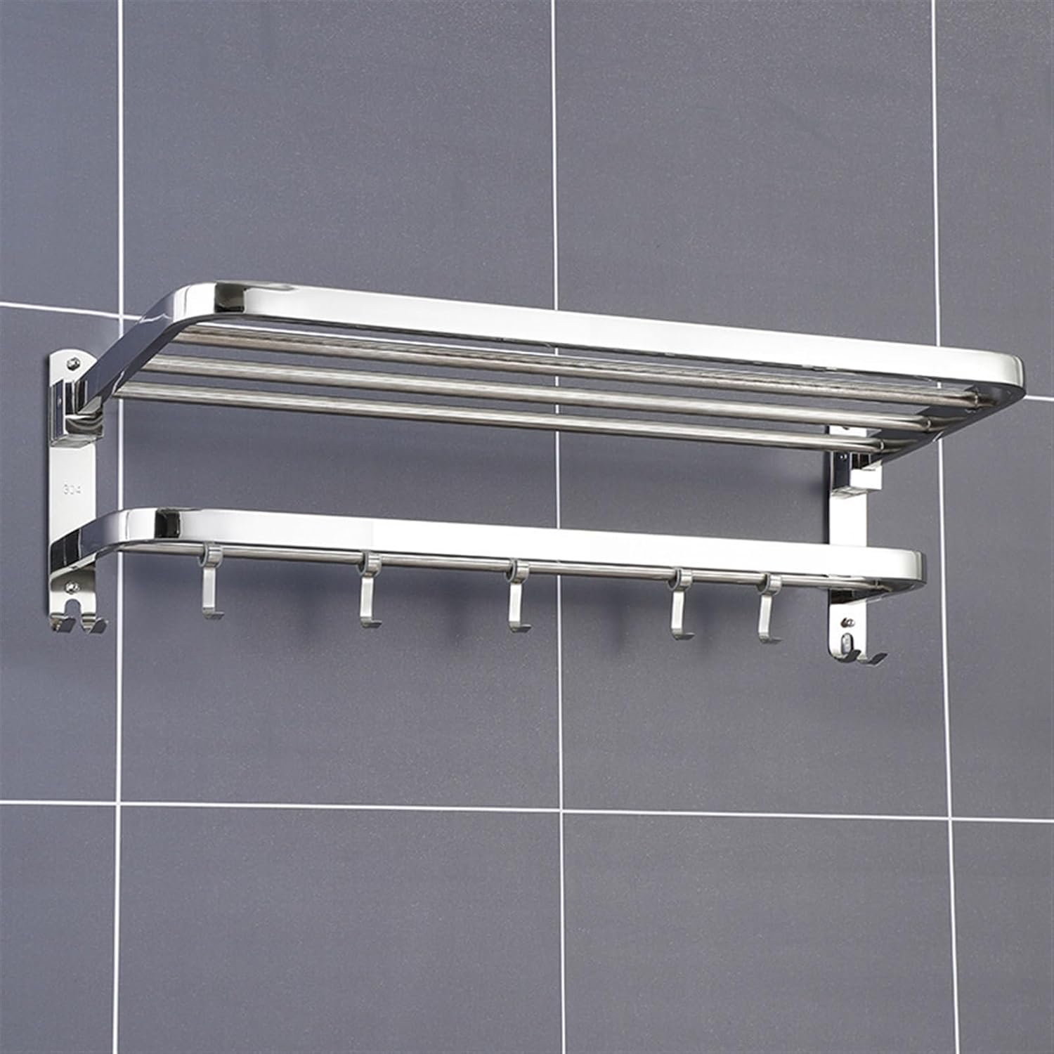 Towel Rails Holder with Hooks, Wall Mounted Towel Storage Rack, Stainless Steel Towel Bar Shelf for Kitchen and Bathroom/23.6In,19.7In