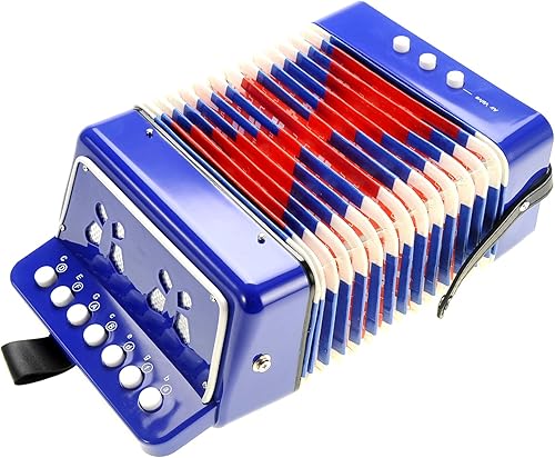 Vista 15 de PowerTRC Acordeón para niños, instrumentos musicales para niños de 9 a 12 años, mini juguete de acordeón de 10 teclas de control de botón, peso Rojo