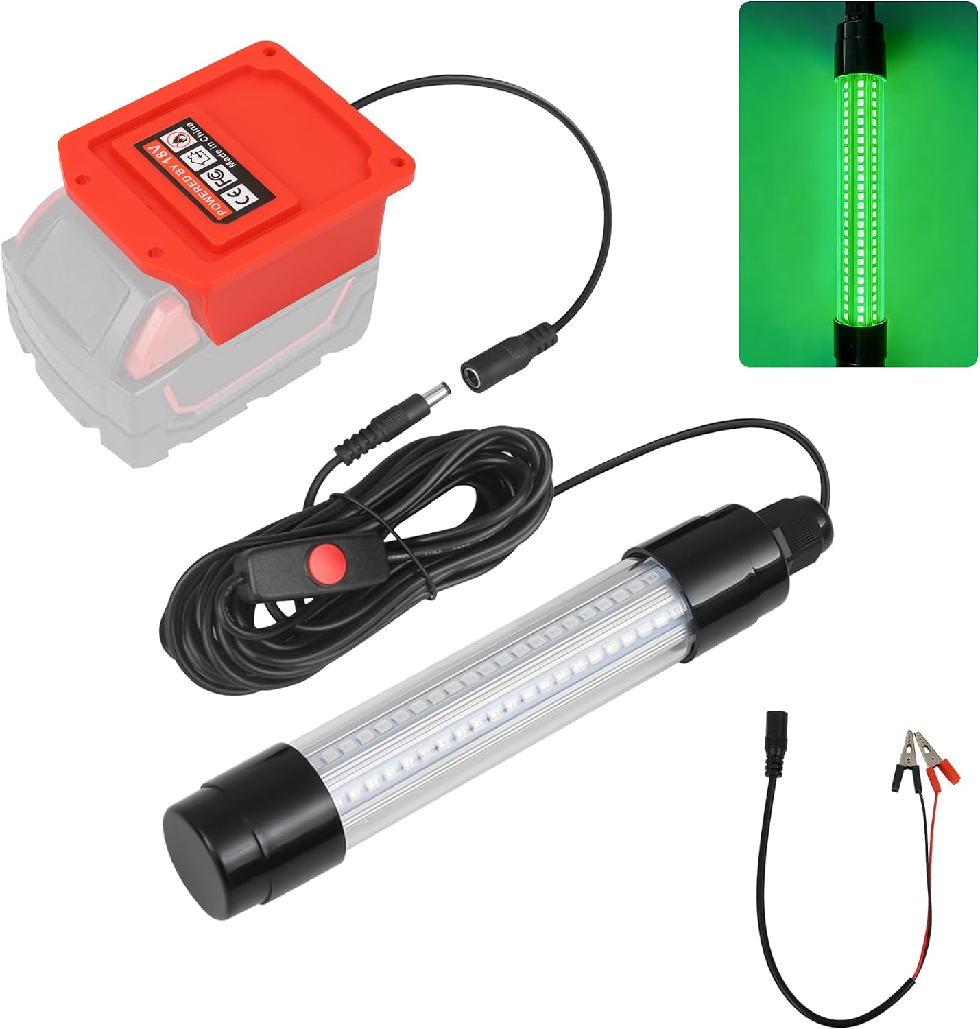 Underwater Green Fishing Light Compatible for Milwaukee M18 Battery, 13W 1512 Lumens LED for Crappie and Squid Attracting, Green Dock Light, No Battery