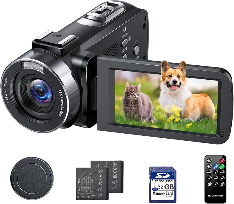 Videocámara Cámara de Video 4K, Cámara Digital de 42MP para Vlogging, Pantalla Giratoria de 3" 270° Grabadora de Video con Zoom Digital 18X para Principiantes de YouTube con Control Remoto, 2 Baterías, Tarjeta SD de 32GB