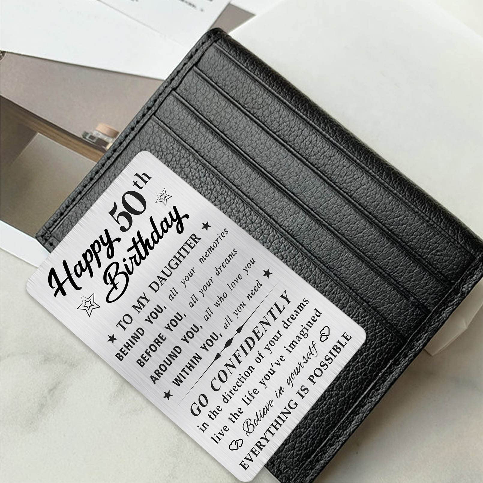 50. Geburtstagskarte Aus Edelstahl – Graviert Mit Spruch 'Behind You All Your Memories' | Personalisiertes Geschenk Für Mama, Papa