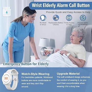 ChunHee Wireless Personal Fall Alarm for Elderly Linked to Phone, IP55 Elderly Alarm Call Button with 1 UK Plug Receiver, Support 2.4GHz WiFi (TY02 1-1)