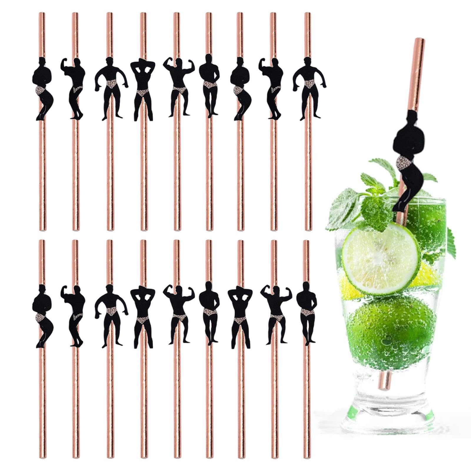 18Pcs Hen Bachelorette Cocktail, Hen Party Naughty Straw Rose Gold Paper Straws for Bachelorette Party Decoration Accessories