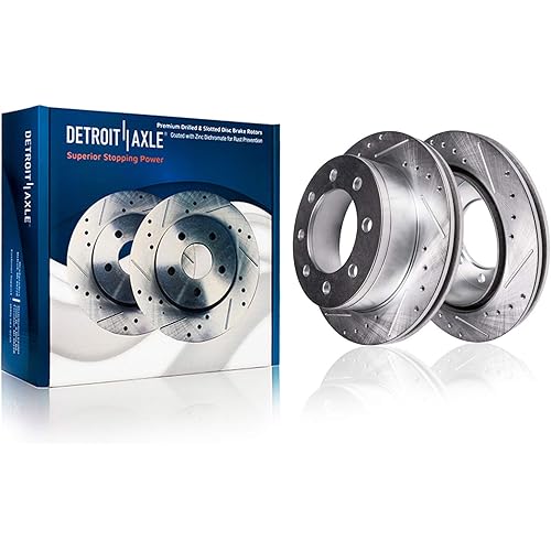 Detroit Axle - 8 Lug Pair (2) Front Drilled & Slotted Replacement Brake Rotors for 2006-2008 Dodge Ram 1500 Mega Cab - [2003-2008 Ram 3500 / Ram 2500]