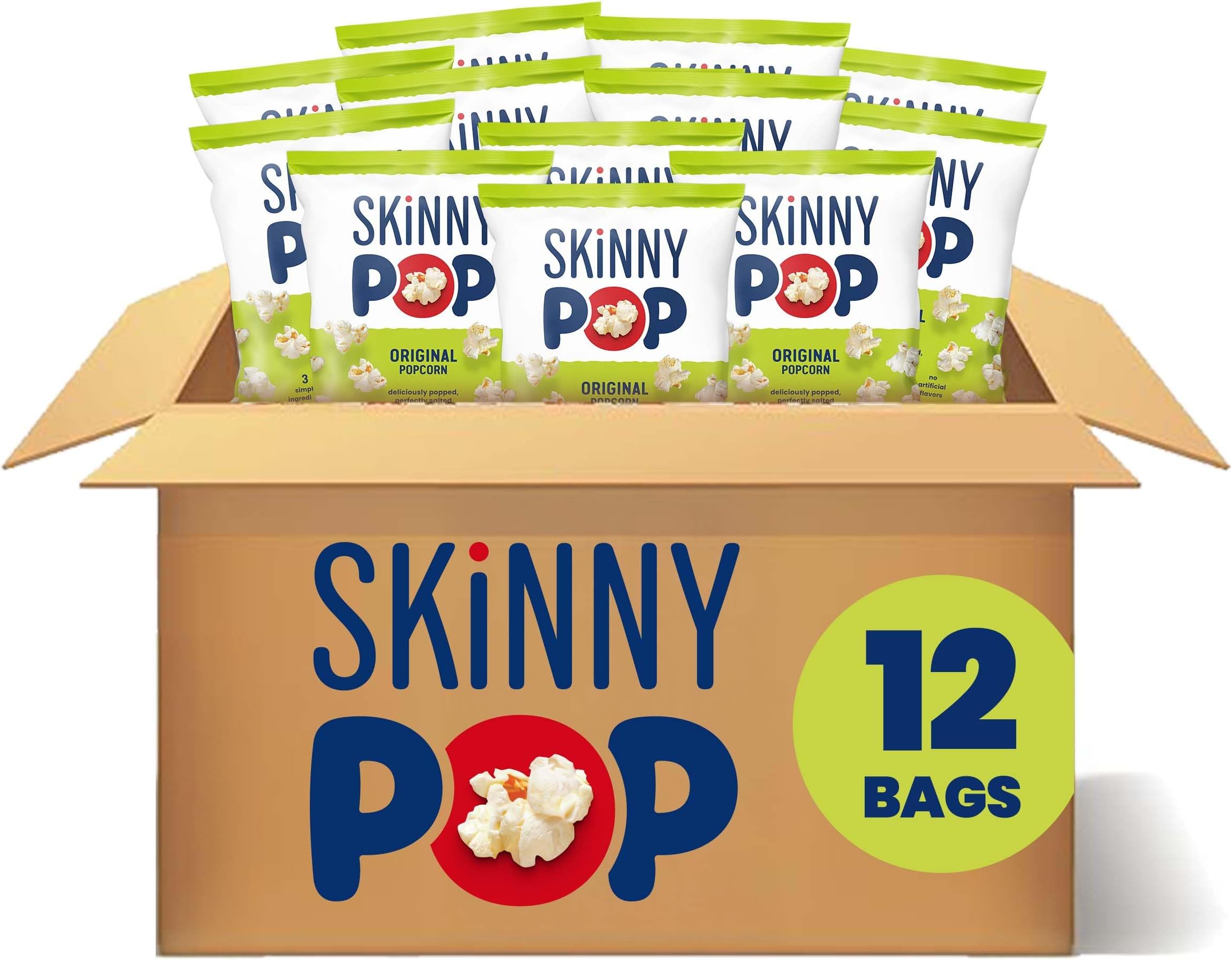 SkinnyPop Popcorn, Gluten Free, Dairy Free, Non-GMO, Healthy Snacks, Skinny Pop Original Popcorn, 1oz Individual Size Snack Bags (12 Count)
