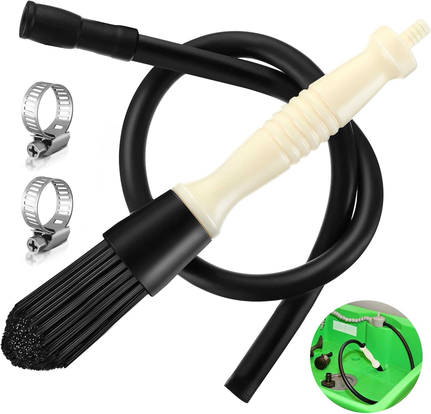 Dreyoo Parts Washer Brush with 27.5 Inch Flow Hose, Flow Through Parts Cleaning Brush with 2PCS Stainless Steel Hose Clamp for Automotive Parts Cleaning, Car Detailing Brush Dreyoo Parts Washer Brush with 27.5 Inch Flow Hose, Flow Through Parts Cleaning Brush with 2PCS Stainless Steel Hose Clamp for Automotive Parts Cleaning, Car Detailing Brush