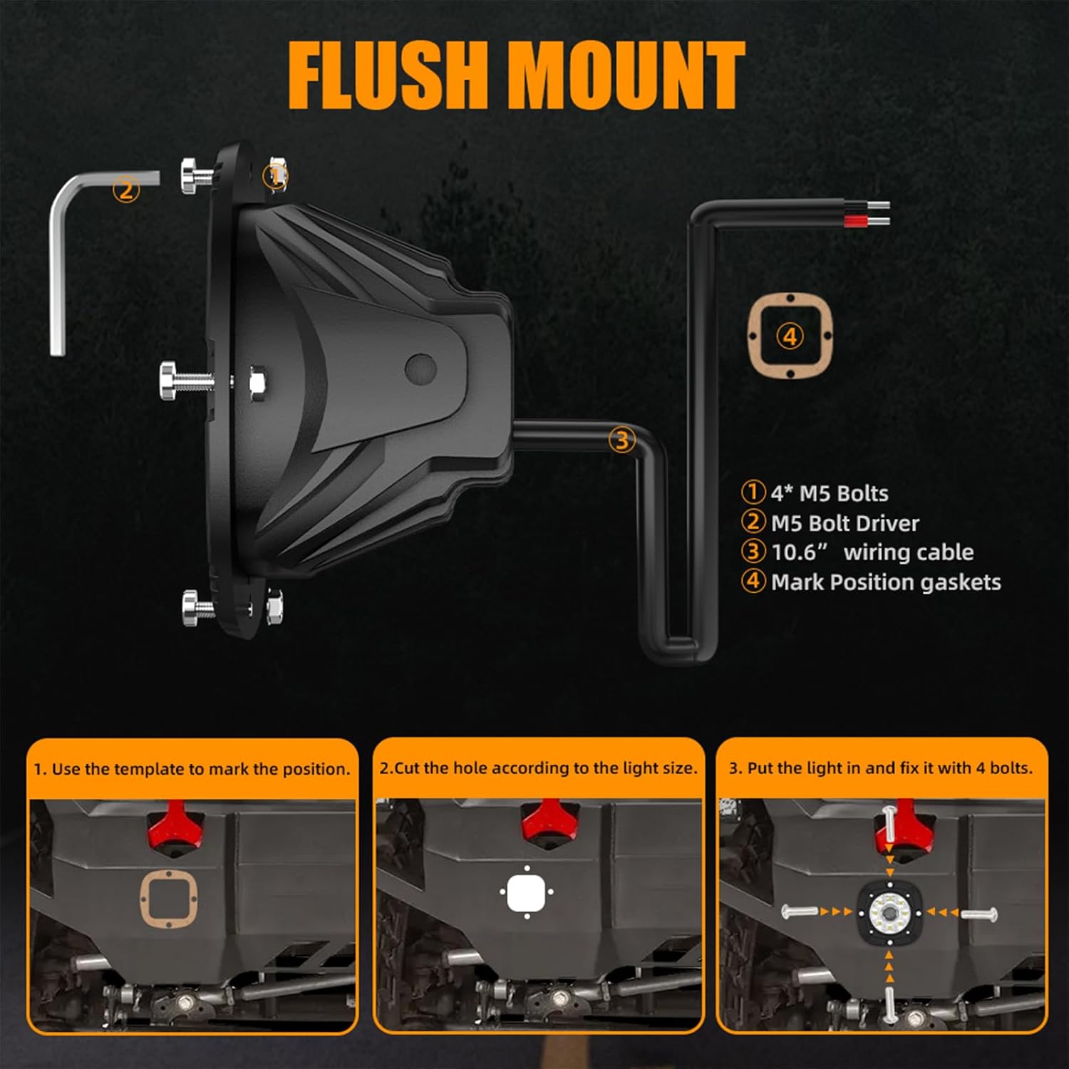 DERI 4 Inch Flush Mount LED Pods, 2PCS 10000LM Flush Mount Fog Lights 5500K White Spot Flood Beam Combo, 9LED Waterproof Driving Reverse Backup Light for Truck Pickup SUV Car ATV UTV 4x4