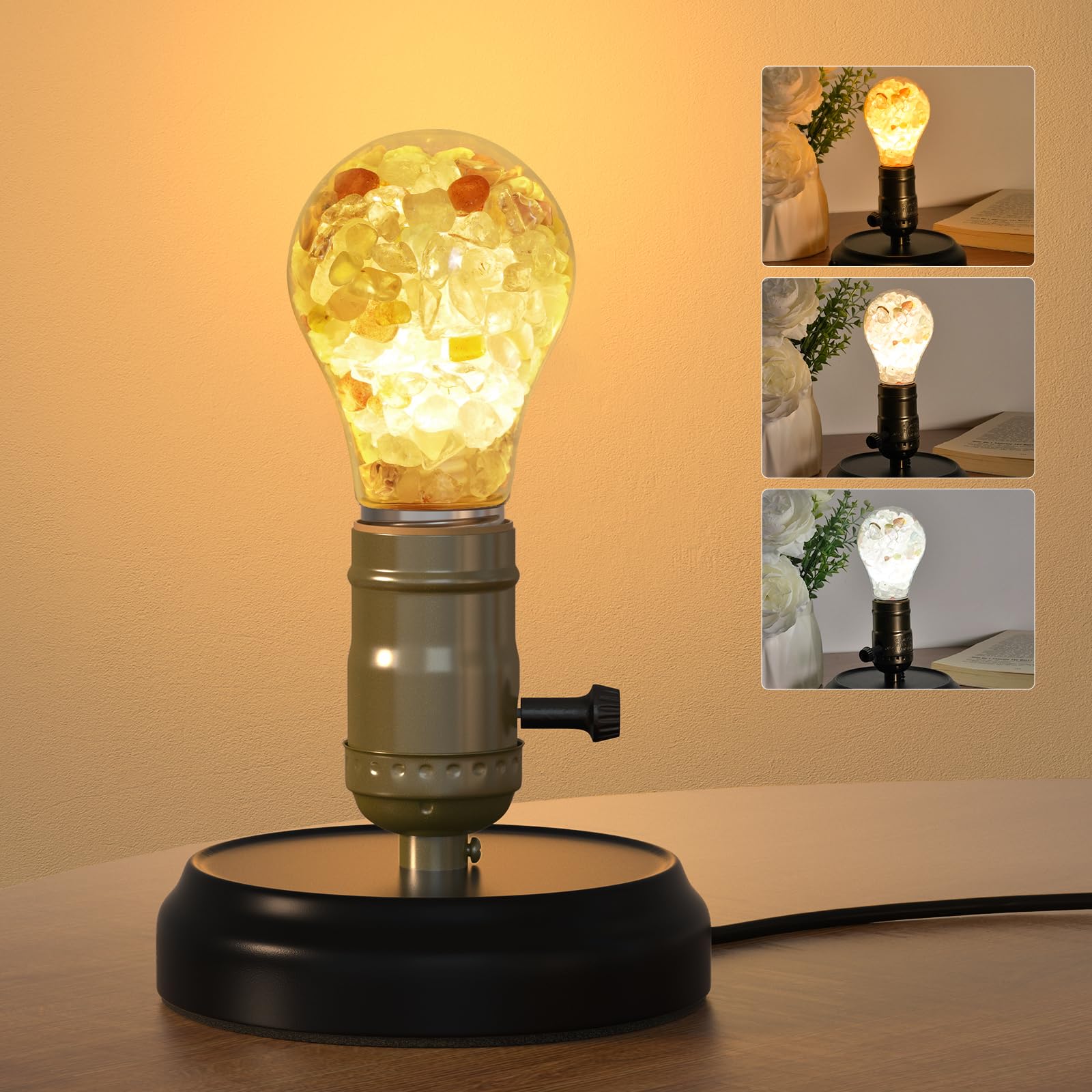 Lustaled Industrial Desk Lamp with 5W Crystal LED Bulb, Plug-in E27 Small Steampunk Table Lamp, 3 Colour Temperatures (2700K-6000K) Vintage Bedside Lamp for Bedroom Cafe Bar Office