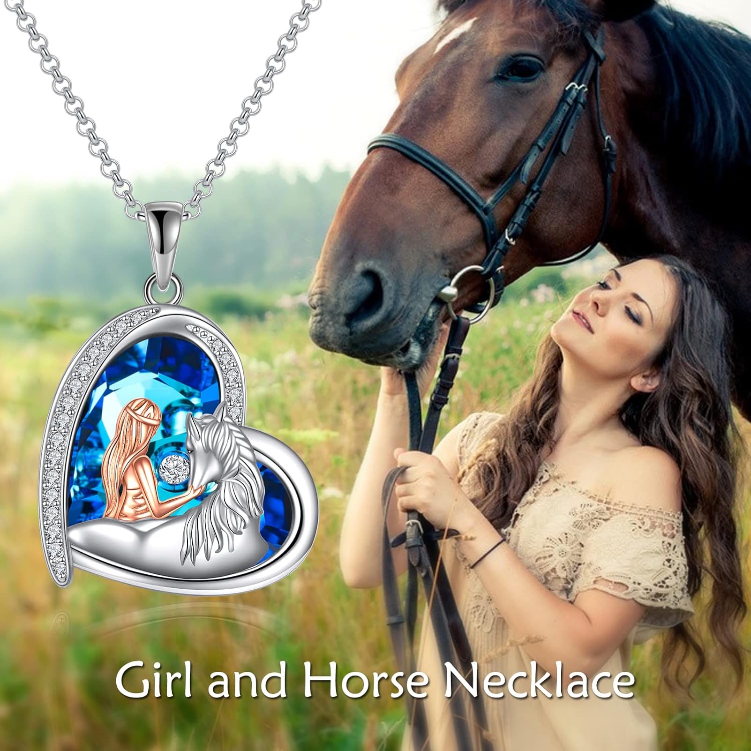 Horse Necklace Women Sterling Silver Crystal Love Heart with Horse Pendant Necklace Jewelry Christmas Gifts for Horse Lovers - Image 6