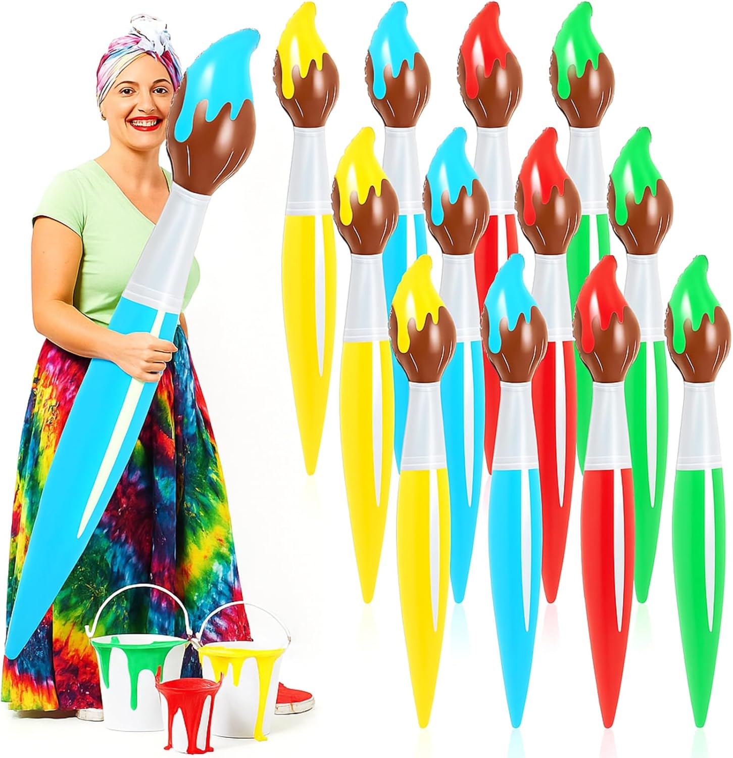 Paint Party Decorations 43.3 Inch Giant Inflatable Paint Brushes Balloons Art Painting Decor Large Blow up Paintbrushes Set for Birthday Party Favor, 4 Color
