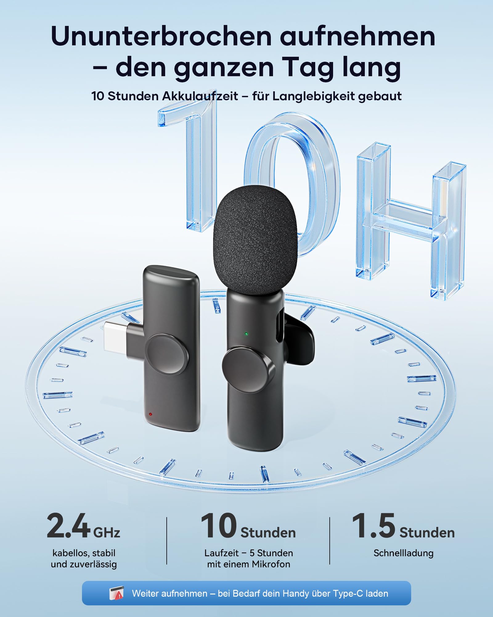 CZOCPOS Kabelloses Lavalier Mikrofon 2er Set, Mini Mikrofon für iPhone, iPad & Android Handy, Mikrofon Handy mit Geräuschunterdrückung, Plug & Play, ideal für Video, Podcast, YouTube, TikTok,Schwarz