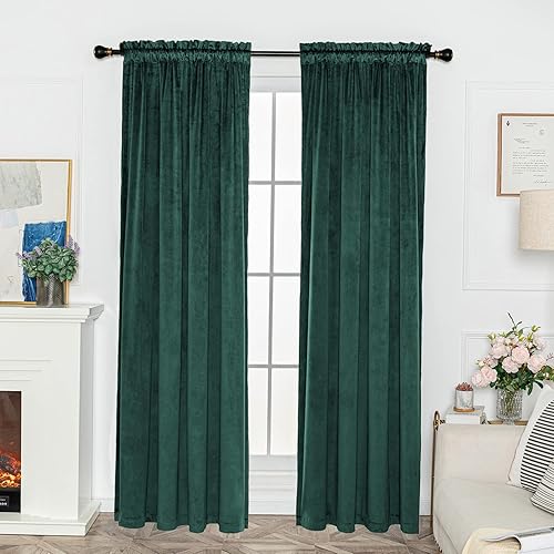 FY FIBER HOUSE Cortinas opacas de terciopelo de lujo, vintage, con aislamiento térmico, con bolsillo para barra, para dormitorio, sala de estar,