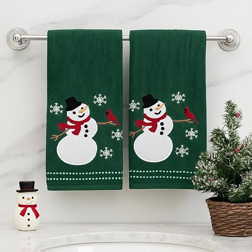 Miniatura 163 de Juego de 2 toallas de mano de baño de Navidad, color gris oscuro, 100% algodón, bordadas, diseño de copos de nieve, 16 x 25 pulgadas, toallas 24 Let