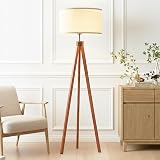 Brightech Eden Tripod Floor Lamp, Dimmable Standing Lamp with Solid Wood Legs for Bedroom Reading, Tall Tree Lamp for Offices, Modern LED Lamp for Living Rooms, Great Living Room Decor - Havana Brown