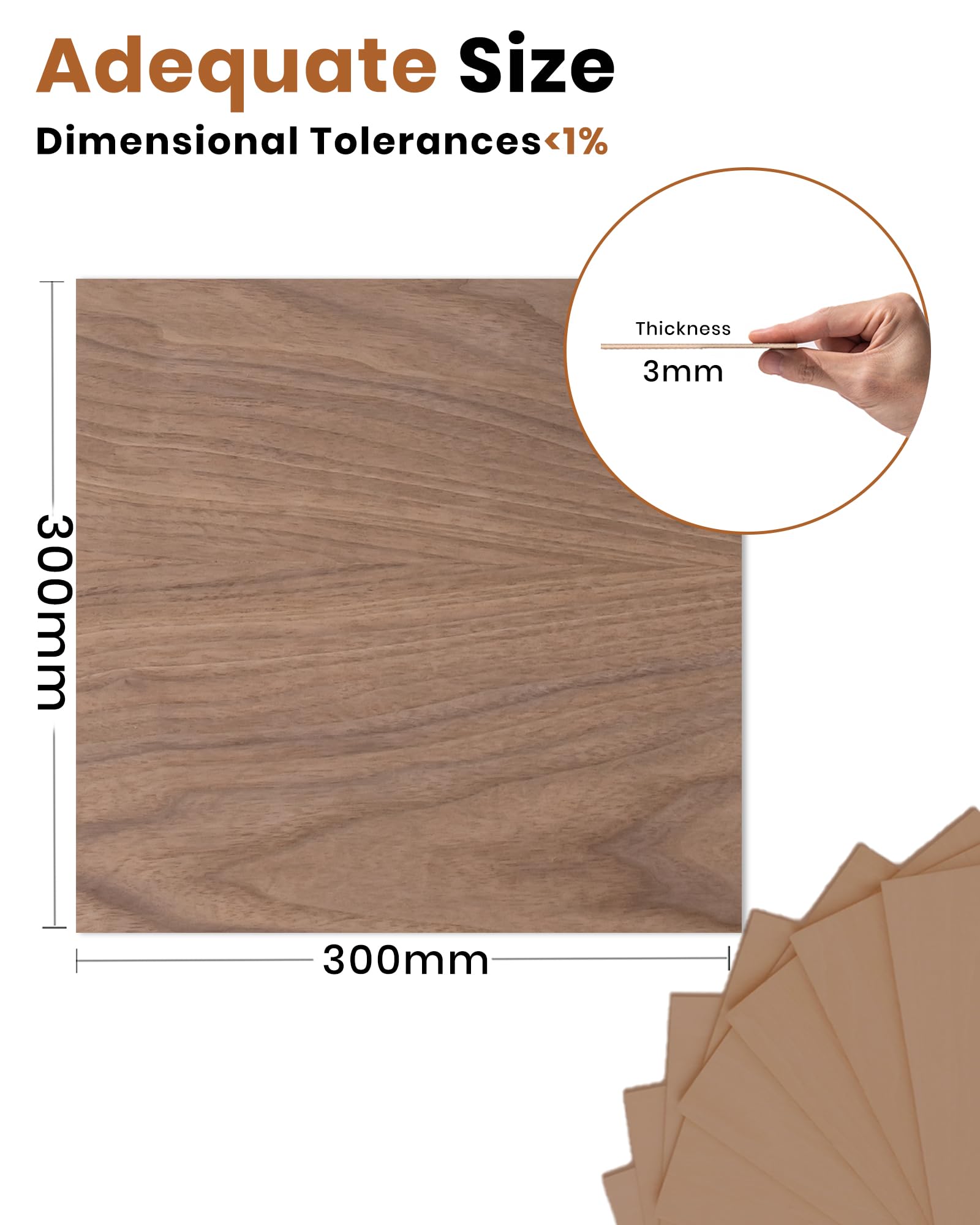 ROWOOD Lot de 16 feuilles de contreplaqué en noyer - 300 x 300 x 3 mm - Matériaux de gravure laser - Panneau de contreplaqué pour modélisme, loisirs créatifs en bois, idéal pour la découpe laser, la