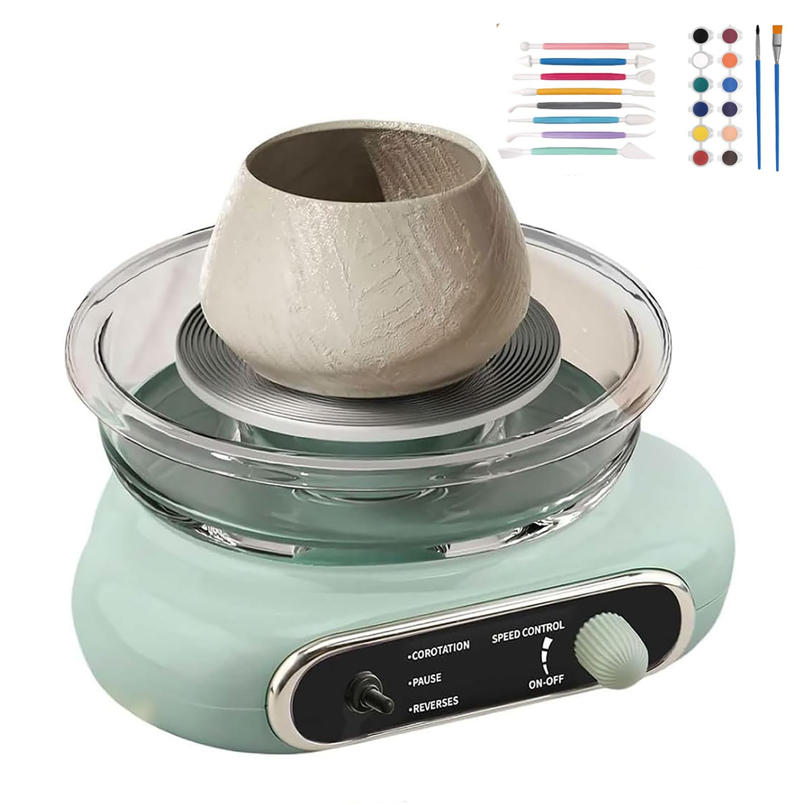 Macchina Ceramica Elettrica per la Creazione di Ceramiche, Multifunzione con velocità Regolabile e Rotazione avanti/Indietro, Ideale per Artisti e Hobbisti (Matcha Green)