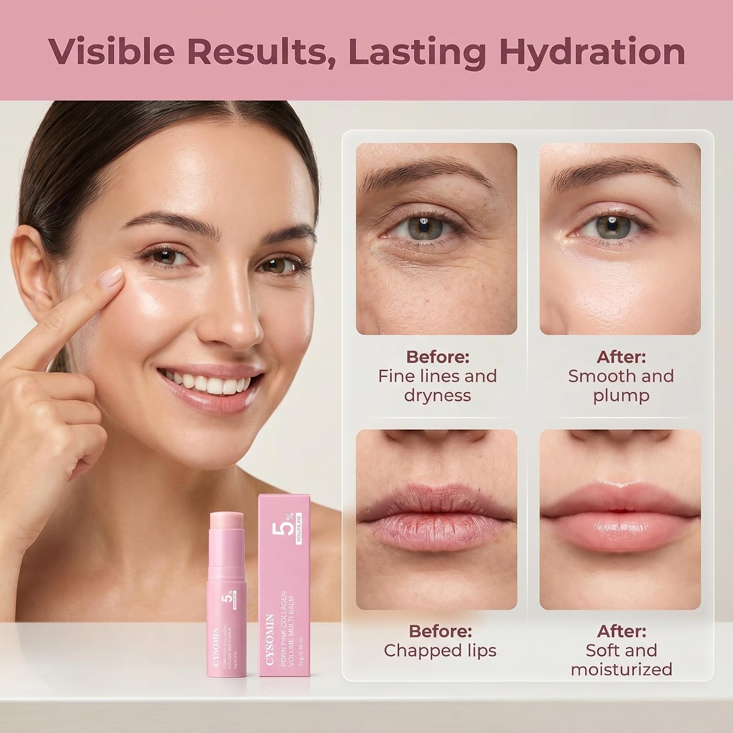 PDRN Pink Collagen Multi Balm Stick, Hydrating Anti-Wrinkle Balm for Face, Neck, Lips & Under Eye Plumping Care