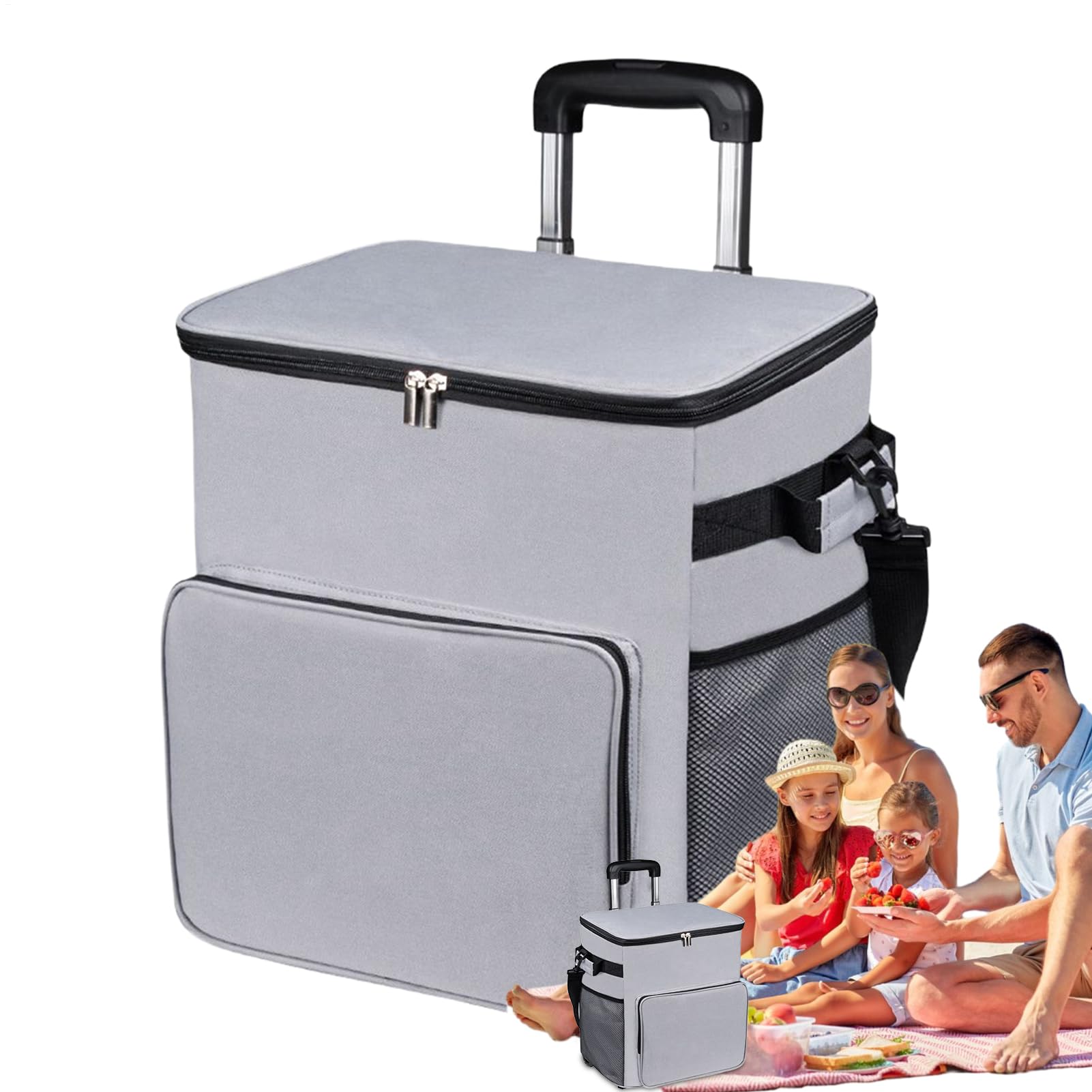 Borsa termica con ruote, morbida, da viaggio, a prova di perdite, con manico, borsa termica da 35 l, per patio, spiaggia, shopping, campeggio all'aperto