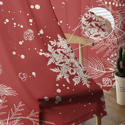 Miniatura 5 de Snowflake Sheer Curtains 84 Inch Length 2 Panels Set for Living RoomBedroom, Winter Christmas Pine Tree Leaves Watercolor Semi Curtain Sheers Drapes